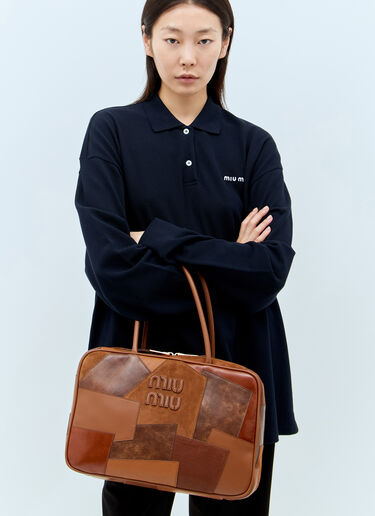 Miu Miu Leather Patch Handbag Brown miu0256053