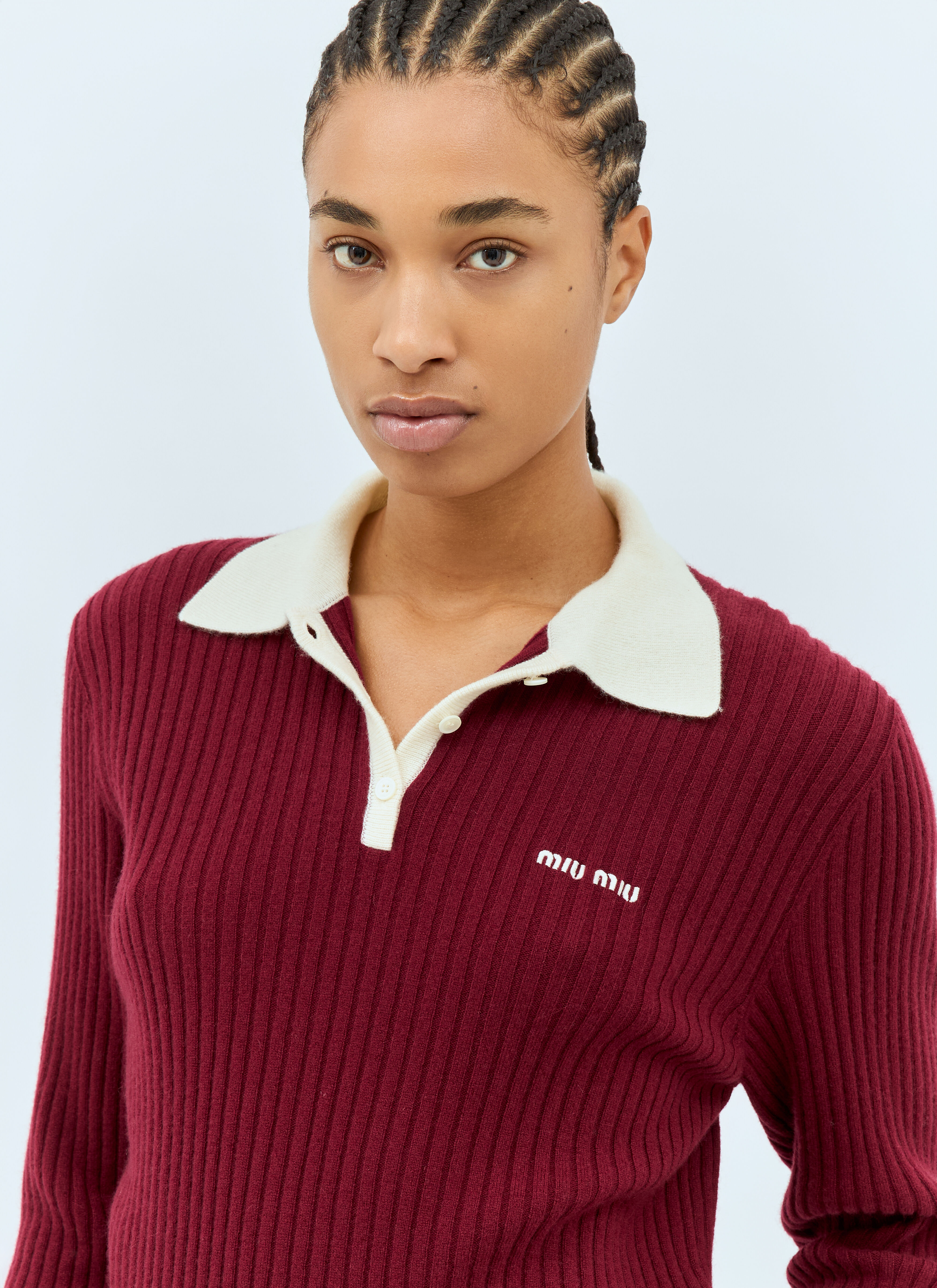 Miu Miu Women's' Ribbed Cashmere Polo Shirt in Burgundy | LN-CC®