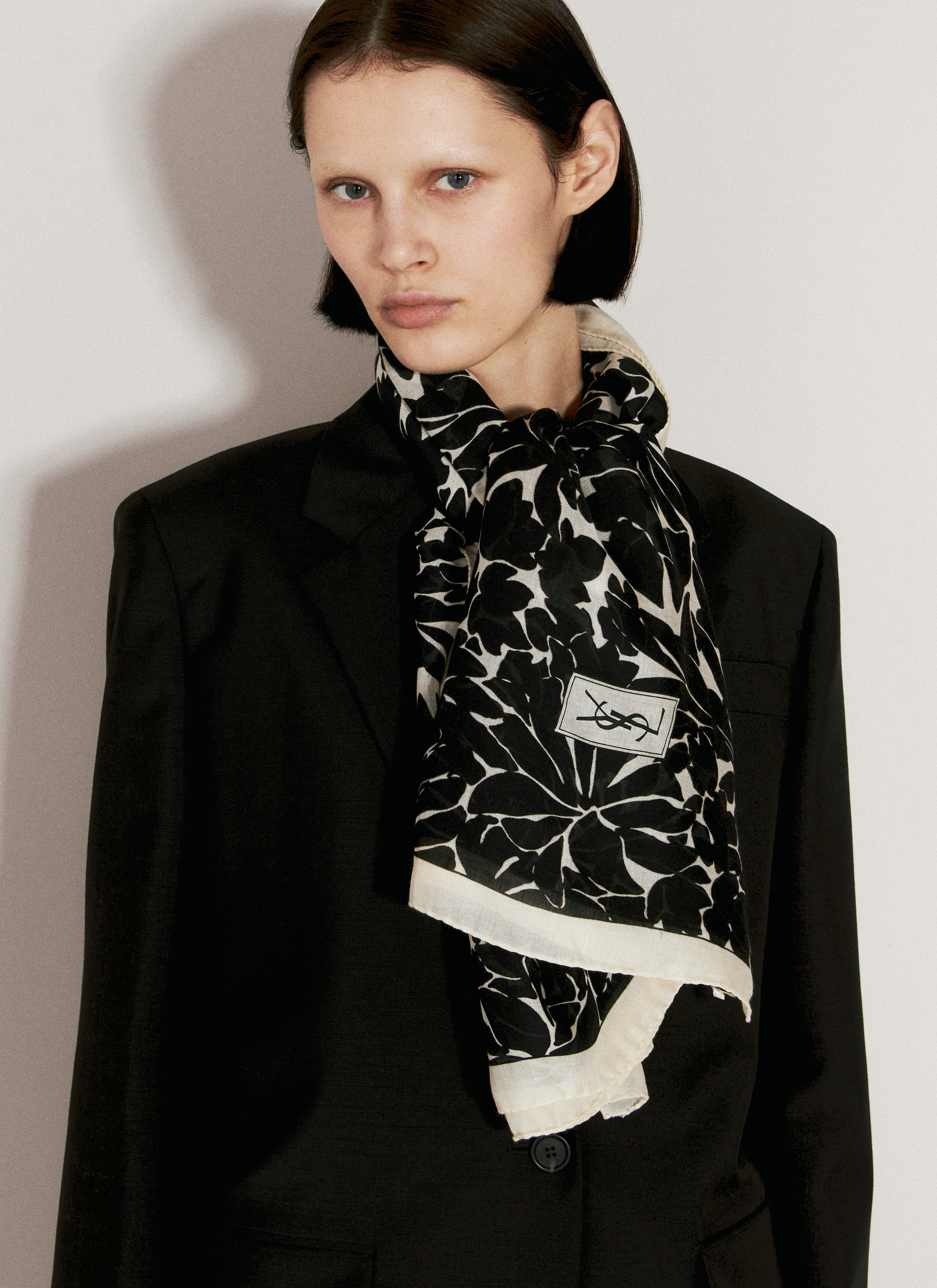 Saint Laurent Women's' Leave Print Scarf in Black | LN-CC®