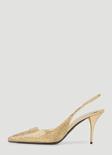 Prada Crystal Embellished Slingback Heels Gold pra0251013