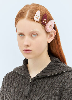 Miu Miu Set Of Three Logo Hair Pins Pink miu0258046