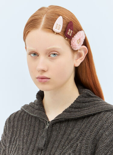 Miu Miu Set Of Three Logo Hair Pins Pink miu0258046