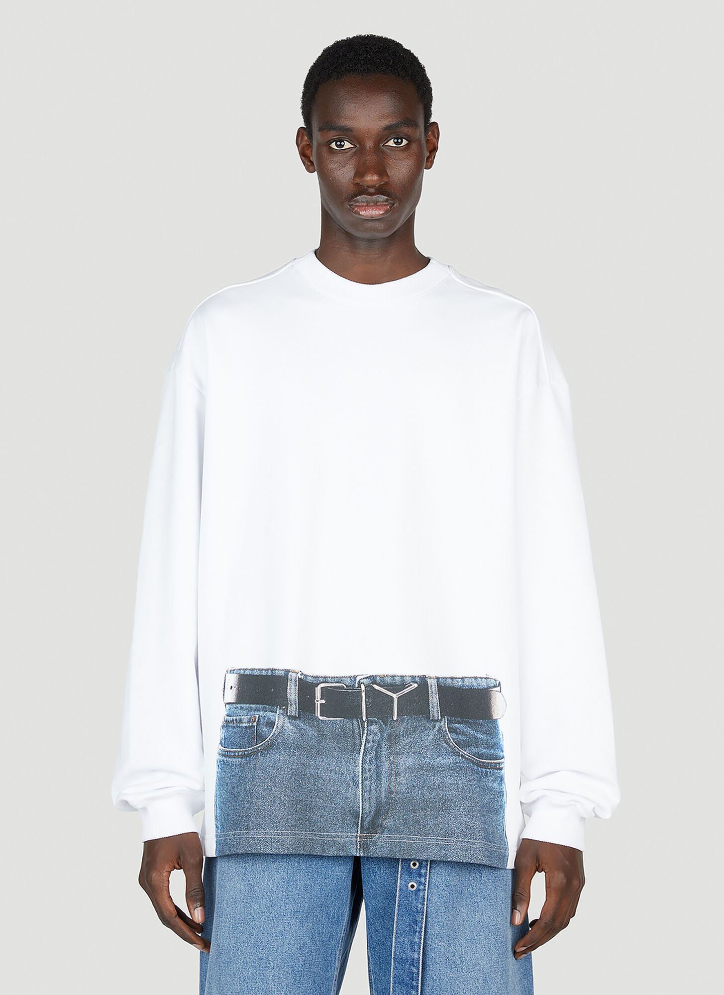Y/project X Jean Paul Gaultier Trompe L'oeil Belt Sweatshirt In White