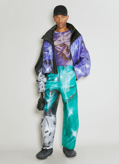 Gerrit Jacob ワイドレッググラフィックレザーパンツ パープル gjb0154007
