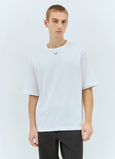Prada Logo Plaque Cotton T-Shirt White pra0159006