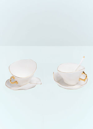 Seletti Meltdown Teacup, Saucer And Spoon Set White wps0691119