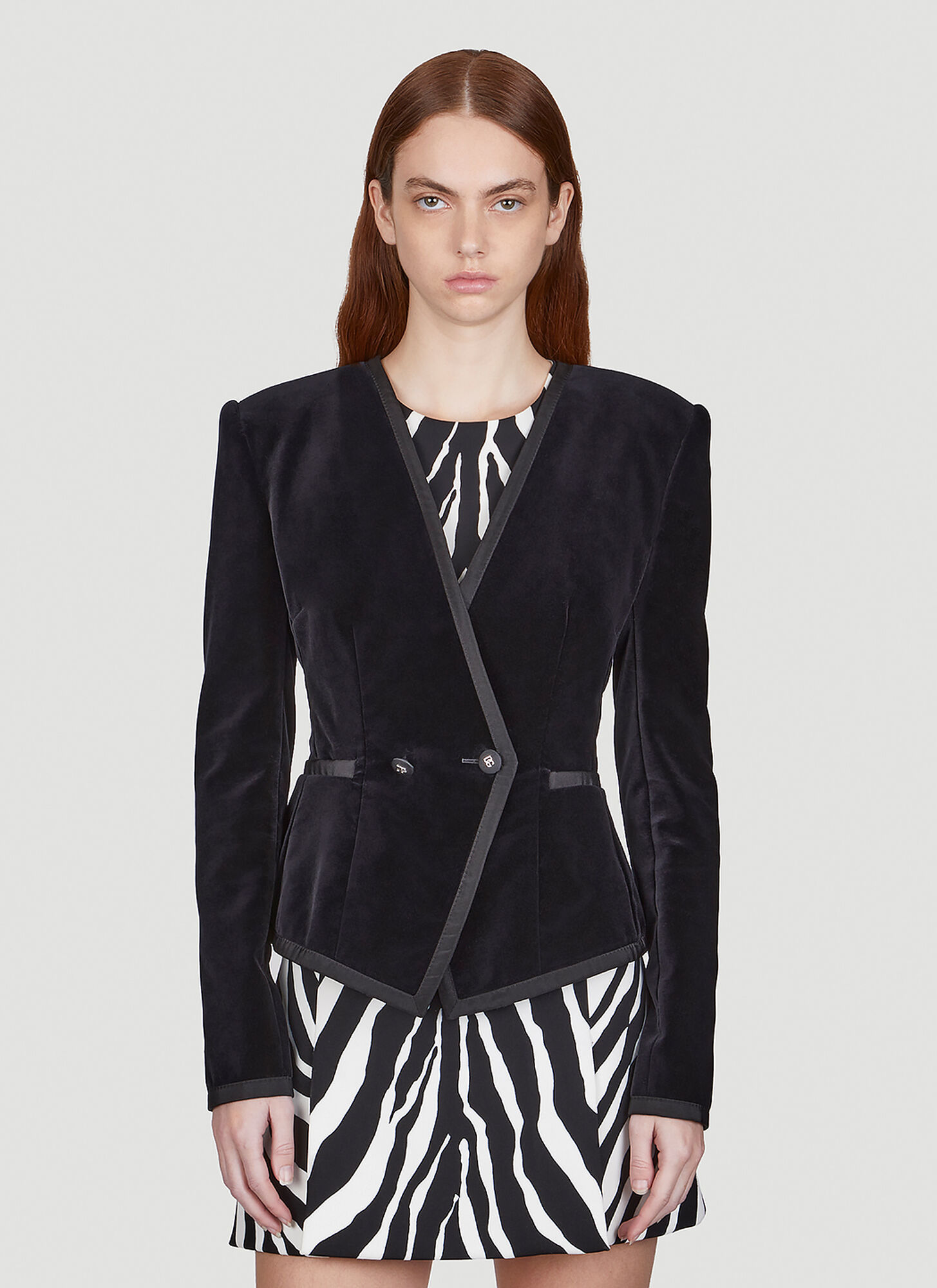 Shop Dolce & Gabbana Collarless Velvet Blazer In Black
