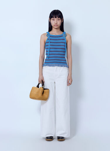 LN-CC® - GANNI: Cotton Pointelle Stripe Top - Blue GANNI Cotton Pointelle Stripe Top Blue gan0265041