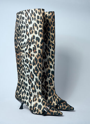GANNI Leopard Eyelets Slouchy High Shaft Boots Brown gan0259051