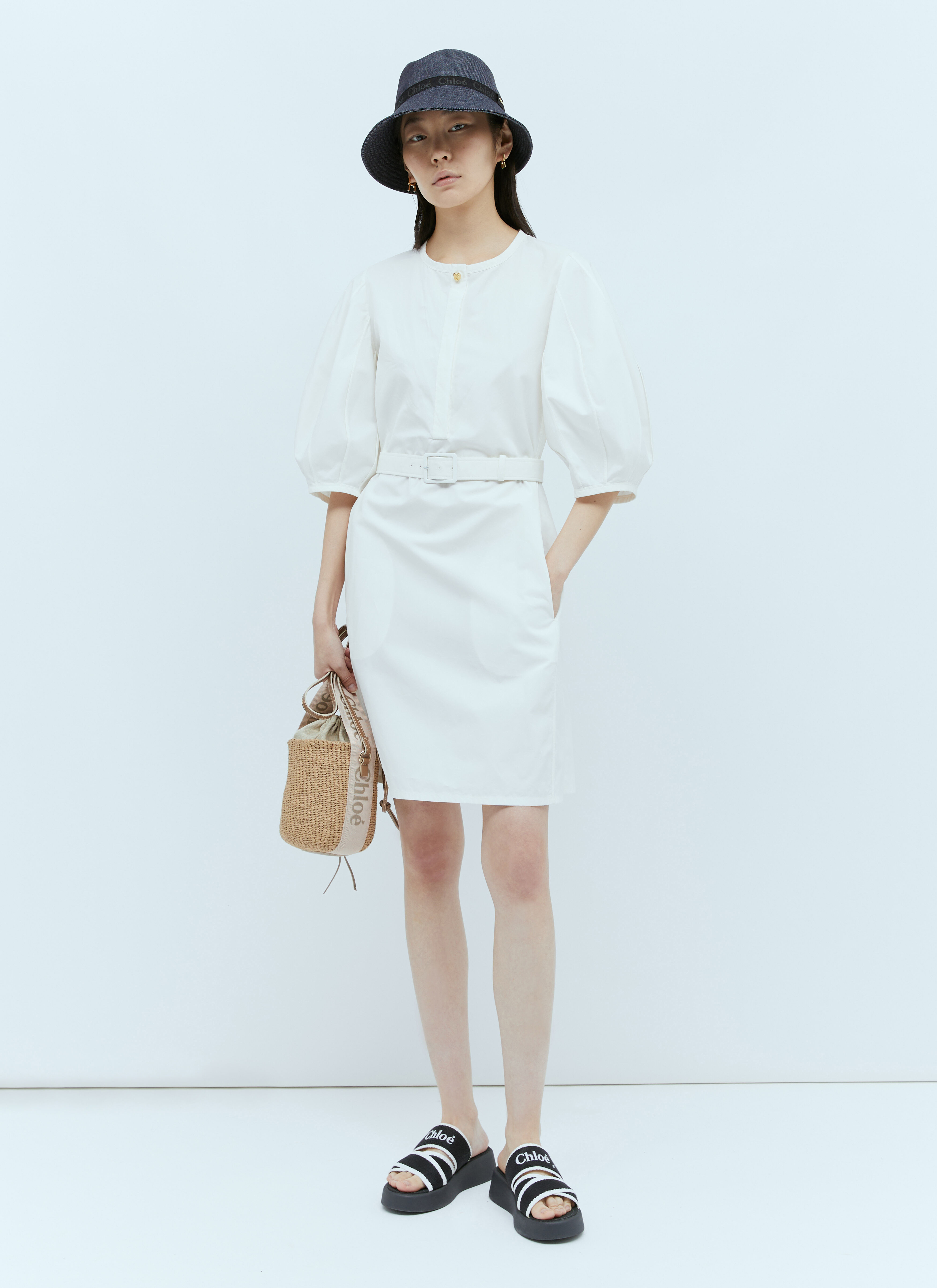 Chloé ベルト付きシャツドレス ホワイト chl0255009