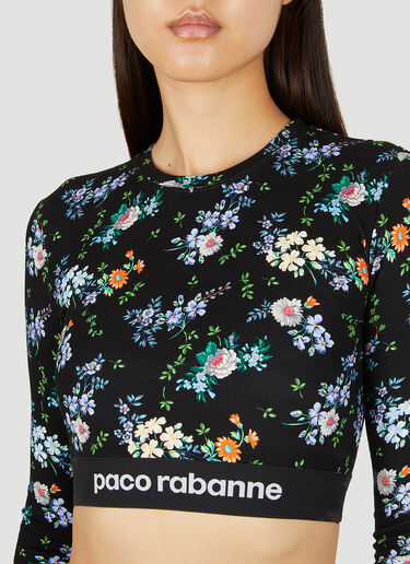 Rabanne Floral Print Long Sleeve Top Black pac0250036