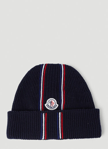 Moncler Stripe Beanie Hat Navy mon0153044