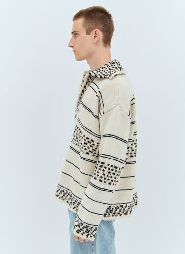 Bottega Veneta Contrast Pattern Knit Sweater Cream bov0157008