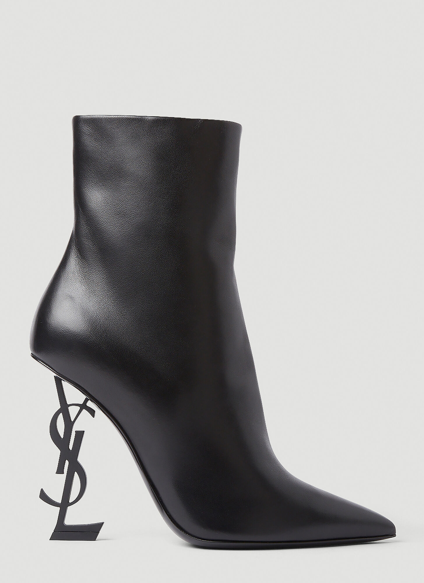 Saint Laurent Opyum Leather Pointy-toe Ankle Boots In Black
