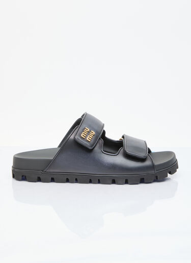 Miu Miu Logo Plaque Leather Slides Black miu0256016