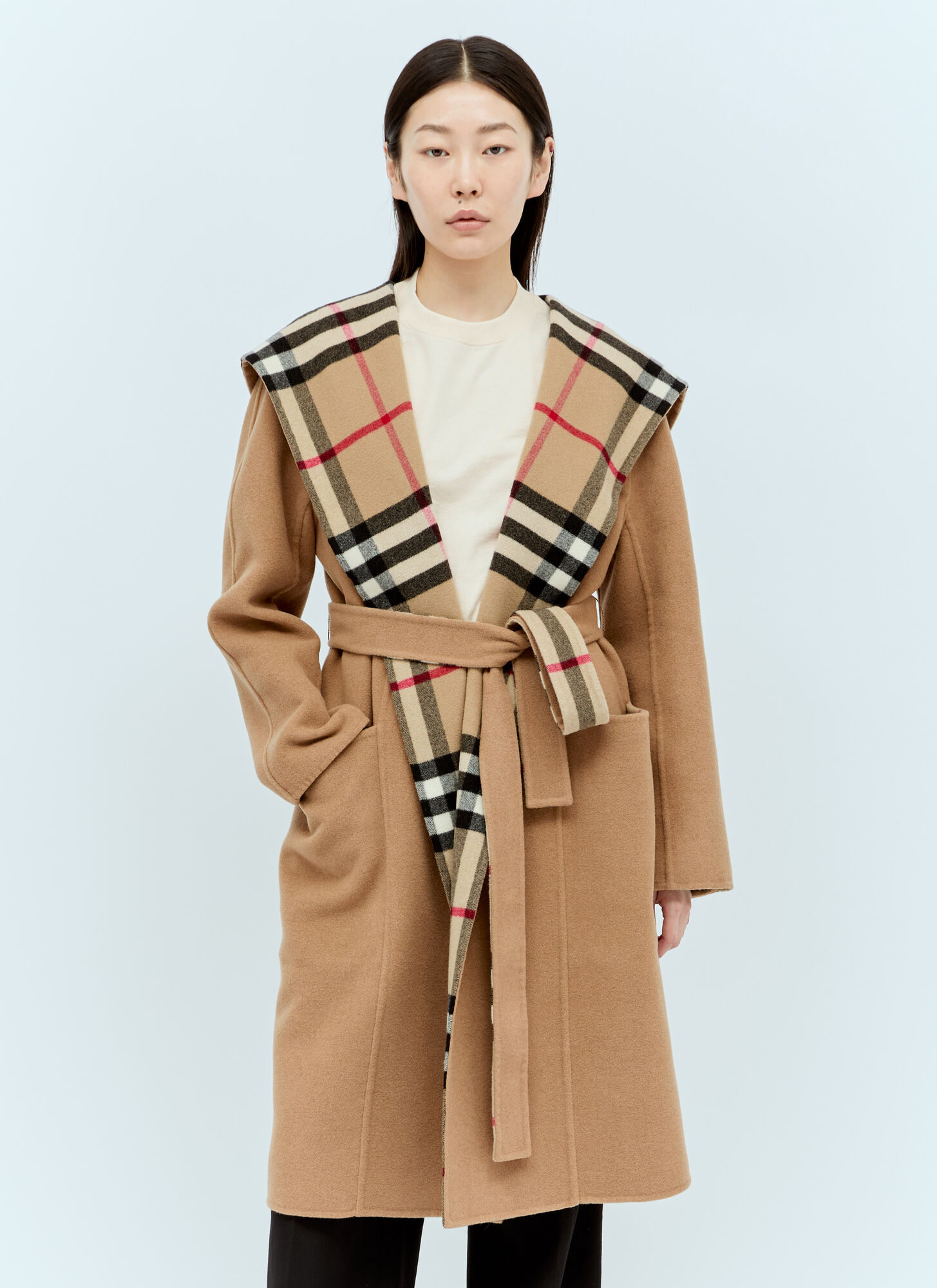 Shop Burberry Wool Wrap Coat In Brown