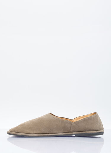The Row Canal Suede Slip-On Shoes Khaki row0156015