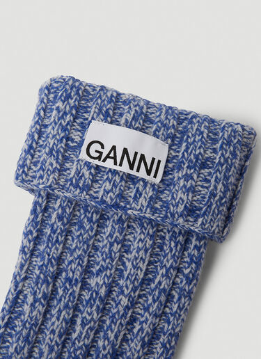 GANNI Logo Patch Ribbed Wrist Warmers Blue gan0250054