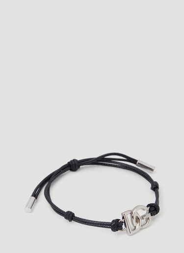 Dolce & Gabbana モノグラムプレート付きコードブレスレット ブラック dol0153019