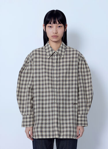 LN-CC® - GANNI: Light Check Flannel Pleated Sleeve Shirt - Beige GANNI Light Check Flannel Pleated Sleeve Shirt Beige gan0266008