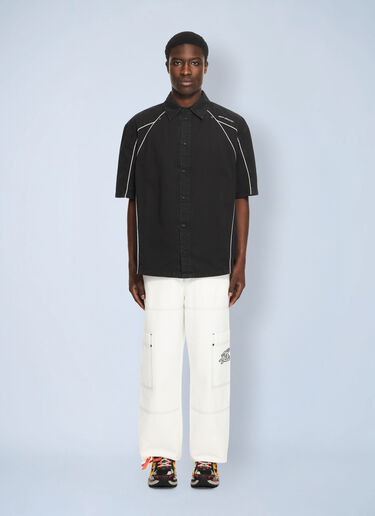 LN-CC® - Off-White: Garment-Dyed Sporty Bowling Shirt - Black Off-White Garment-Dyed Sporty Bowling Shirt Black ofw0164144
