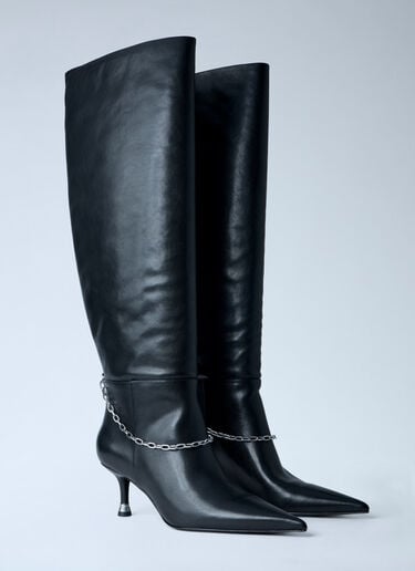 Alexander Wang Chain Detail Knee-High Leather Boots Black awg0263044