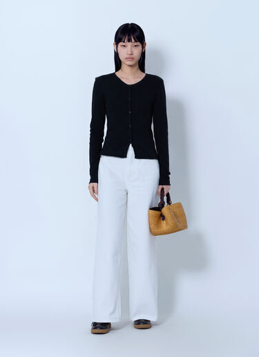 LN-CC® - GANNI: Compact Pointelle Rib Jersey Top - Black GANNI Compact Pointelle Rib Jersey Top Black gan0265004