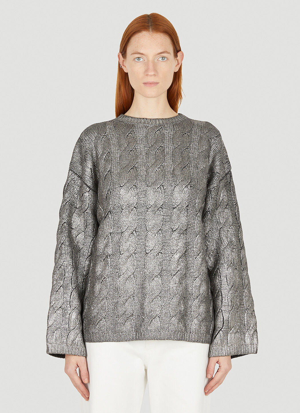 Toteme Coated Cable Knit Sweater in Silver LN CC