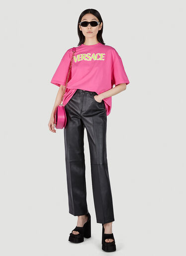 Logo Print T-Shirt Versace Logo Print T-Shirt Pink vrs0251007