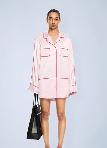 LN-CC® - Off-White: Jacquard Off-White Satin New Roxy Pajama Dress - Pink Off-White Jacquard Off-White Satin New Roxy Pajama Dress Pink ofw0264055