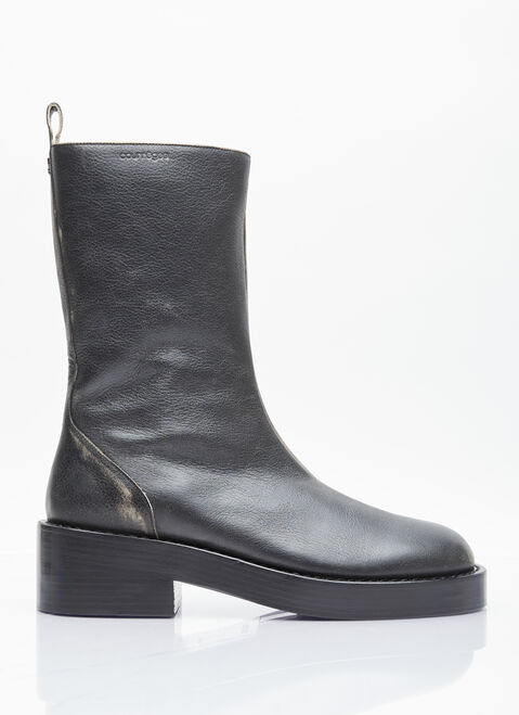 Isa Boulder Used Leather Zip Ankle Boots Black isa0254007