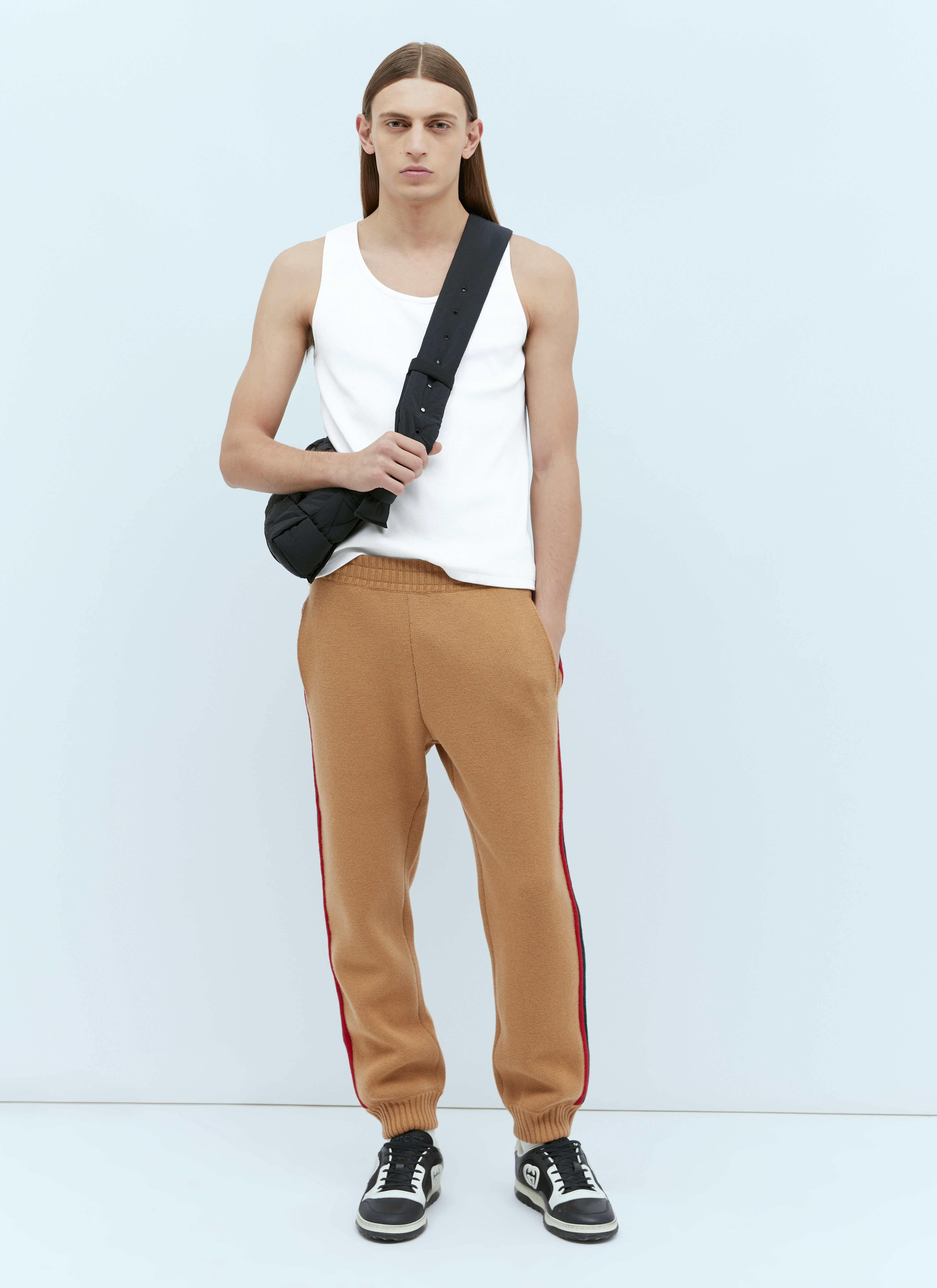 Gucci Men s Web Wool Knit Track Pants in Camel LN CC