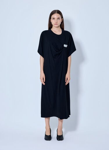 LN-CC® - MM6 Maison Margiela: Draped Midi Dress - Black MM6 Maison Margiela Draped Midi Dress Black mmm0265003
