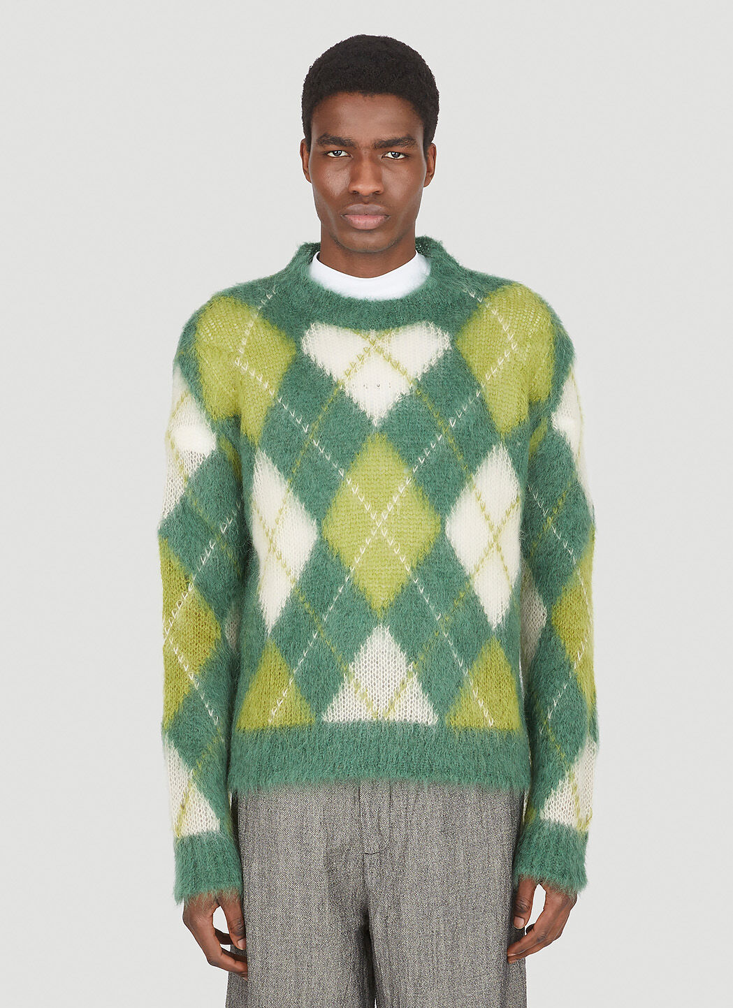 Marni Brushed Argyle Sweater in Green LN CC