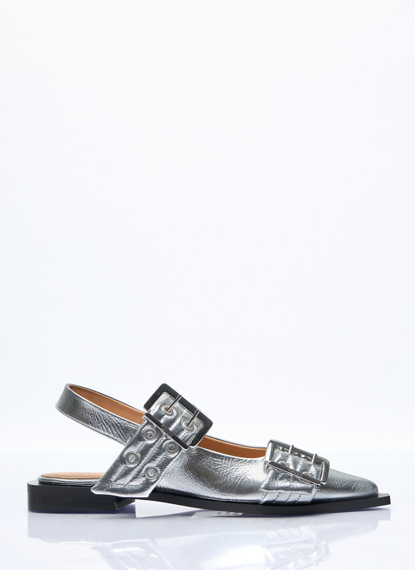 Ganni Feminine Buckle Ballerina Flats - Woman Flats Silver Eu - 36 - Immagine 4
