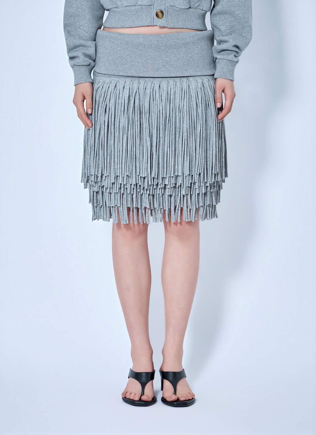 Abra Fringe Knit Skirt - Woman Skirts Grey M