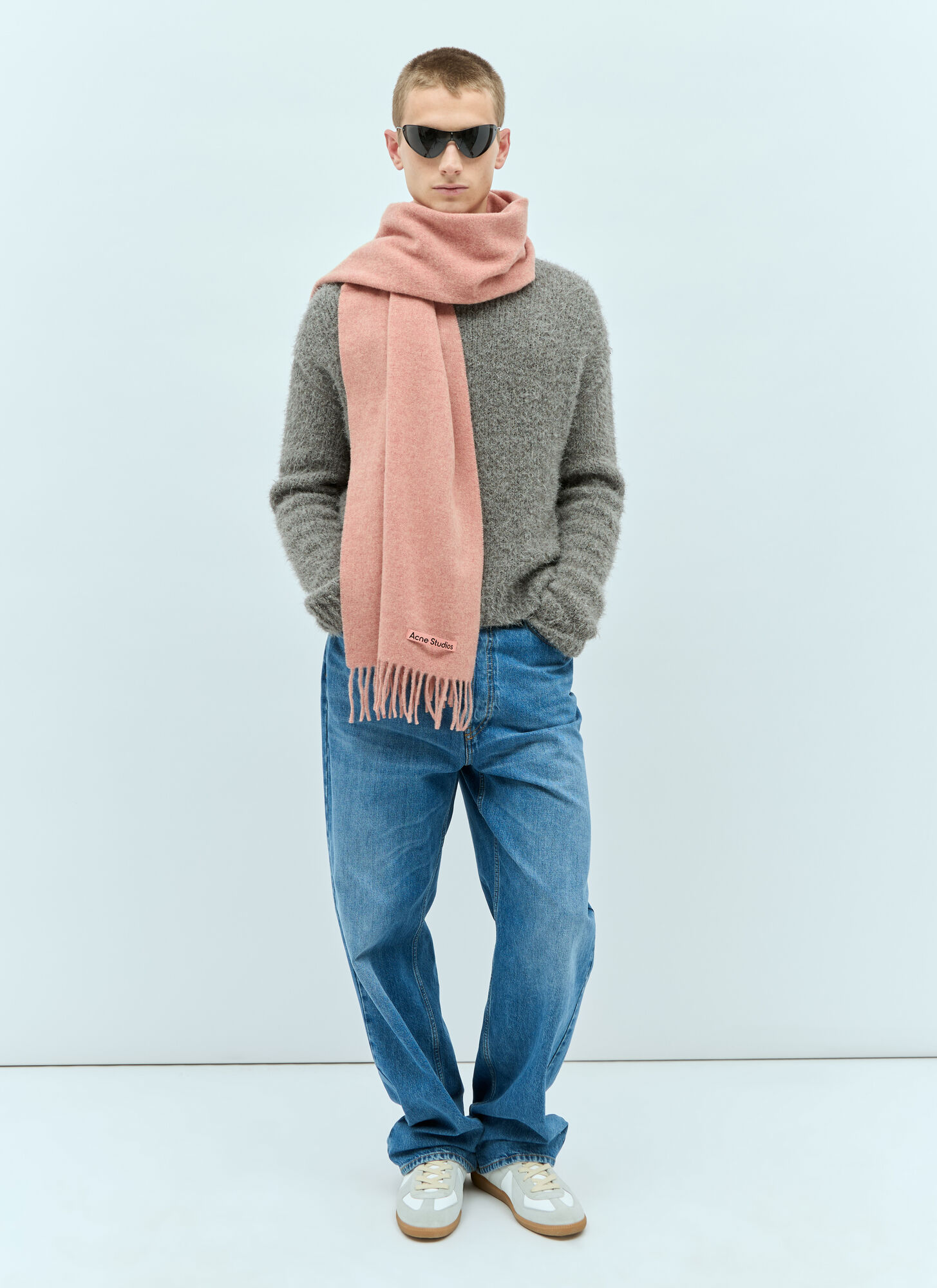 Acne Studios Uomo Rosa - Fringe Wool Scarf, Size: One Size - Immagine 1