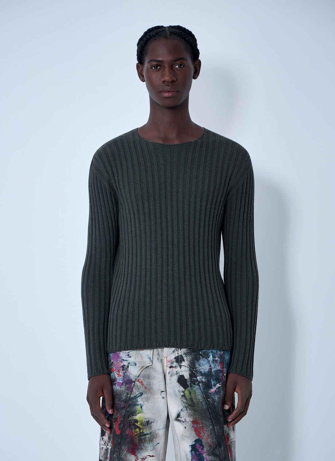 Acne Studios Cotton Rib Sweater In Green