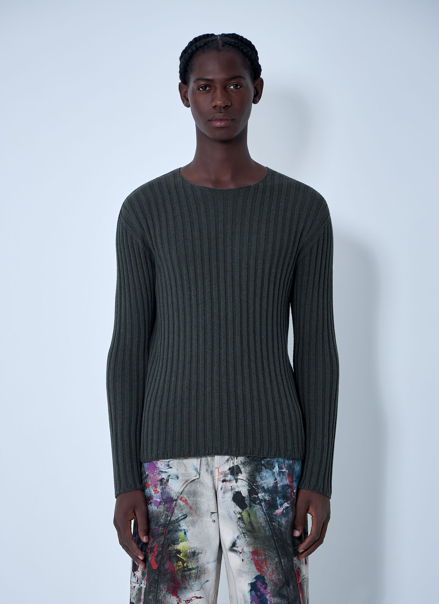Acne Studios Acne Studios Cotton Rib Sweater - Man Tops Green L　Acne Studios コットン リブ セーター - 男性 トップス グリーン L