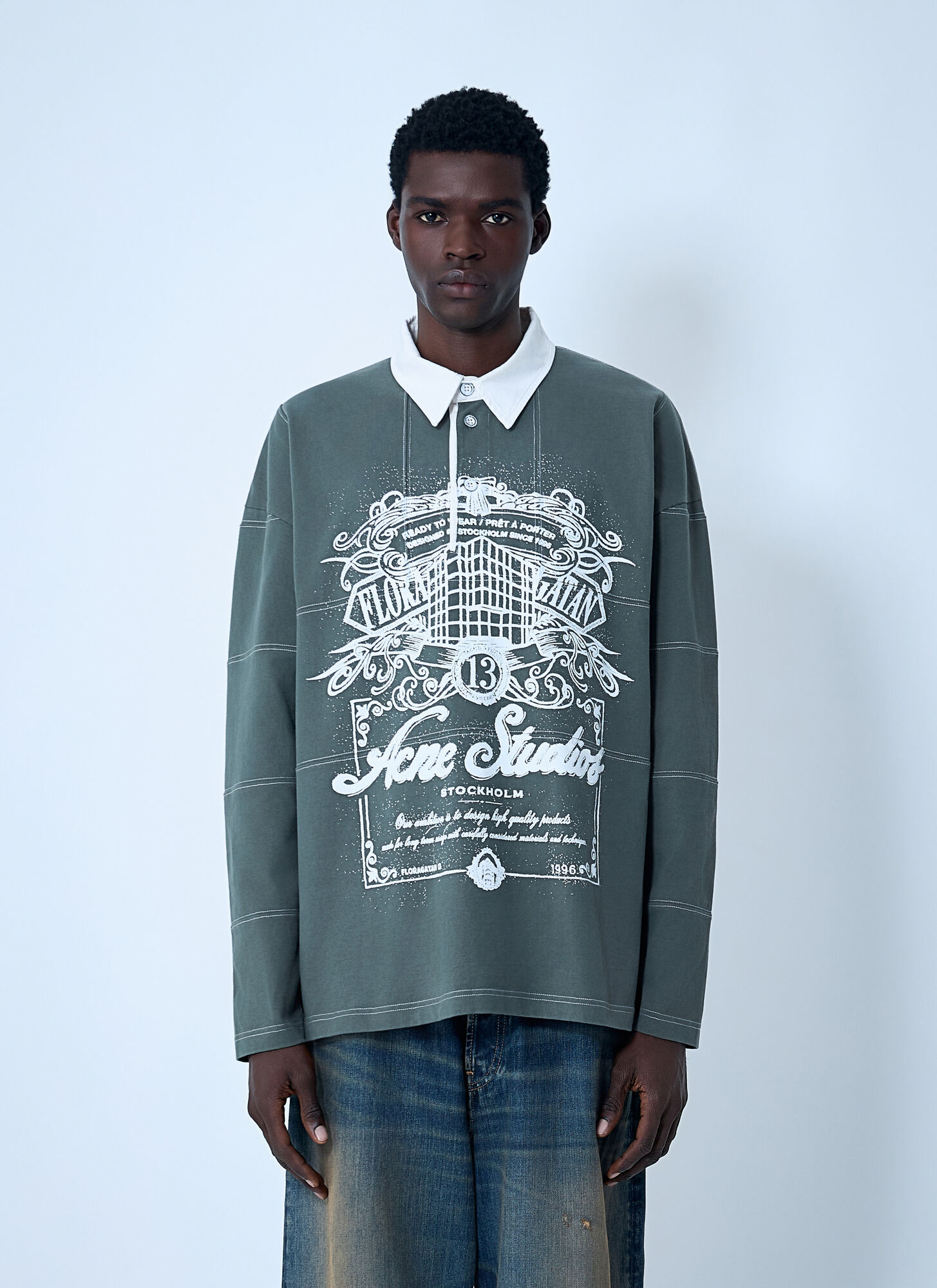 Acne Studios Men's Green Logo Motif Polo Shirt - Man T-Shirts S