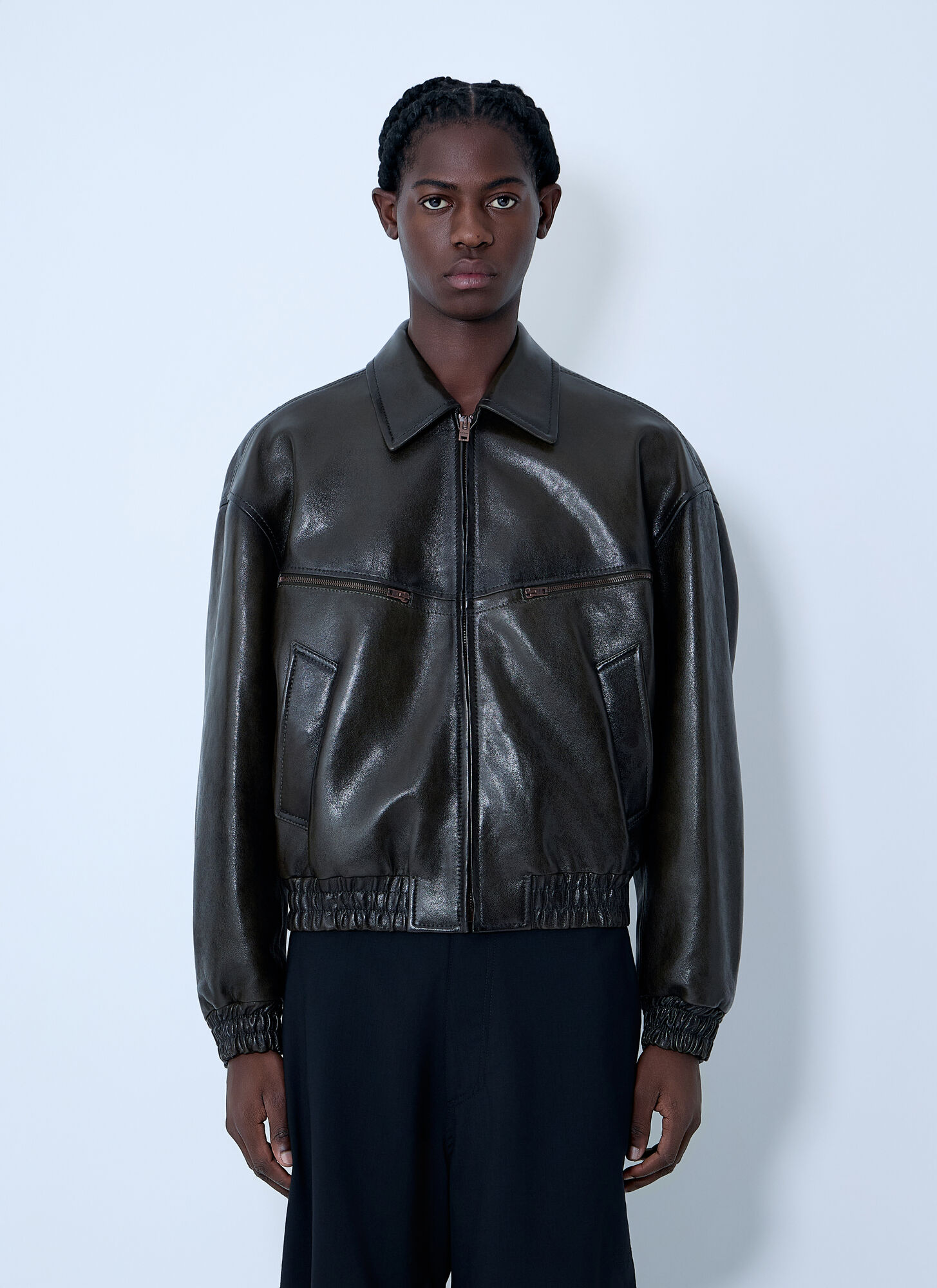 Acne Studios Men's Green Leather Bomber Jacket - Man Jackets Eu - 48