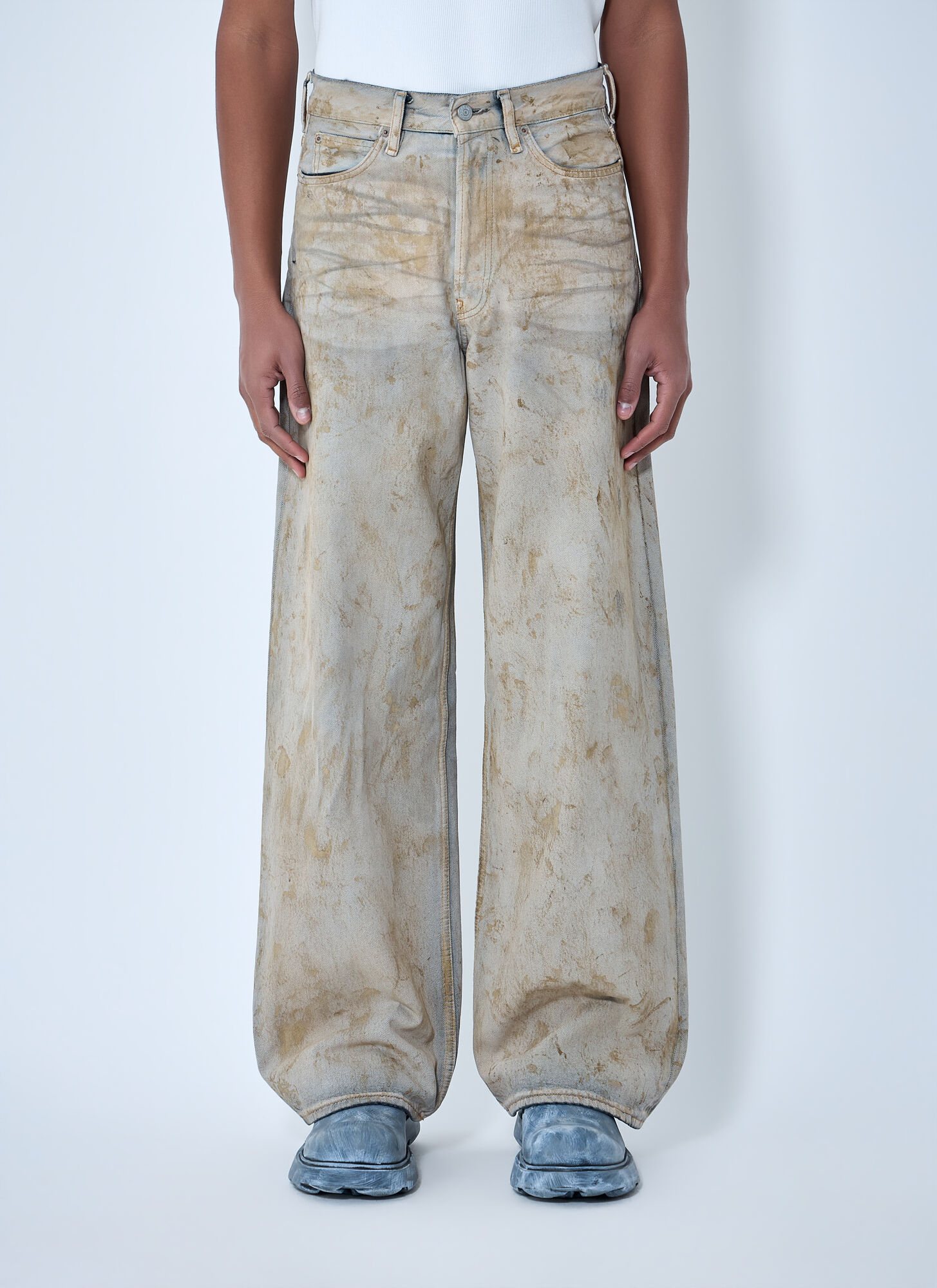 Acne Studios Men's Beige Wide-Leg Distressed Pants - Man Pants Xs