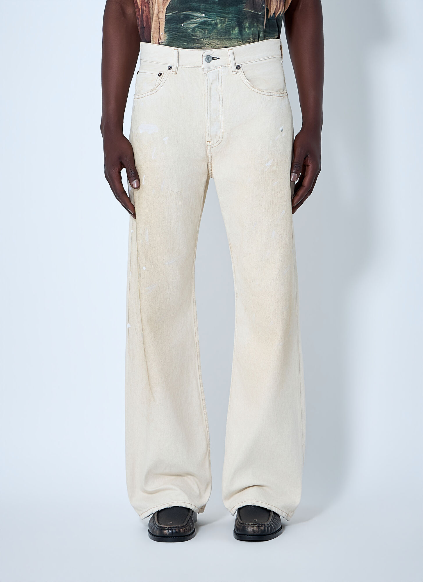 Acne Studios Acne Studios Paint-splatter Wide-leg Denim Jeans - Man Jeans White 30　Acne Studios ペイント スプラッター ワイドレッグ デニム ジーンズ - マン ジーンズ