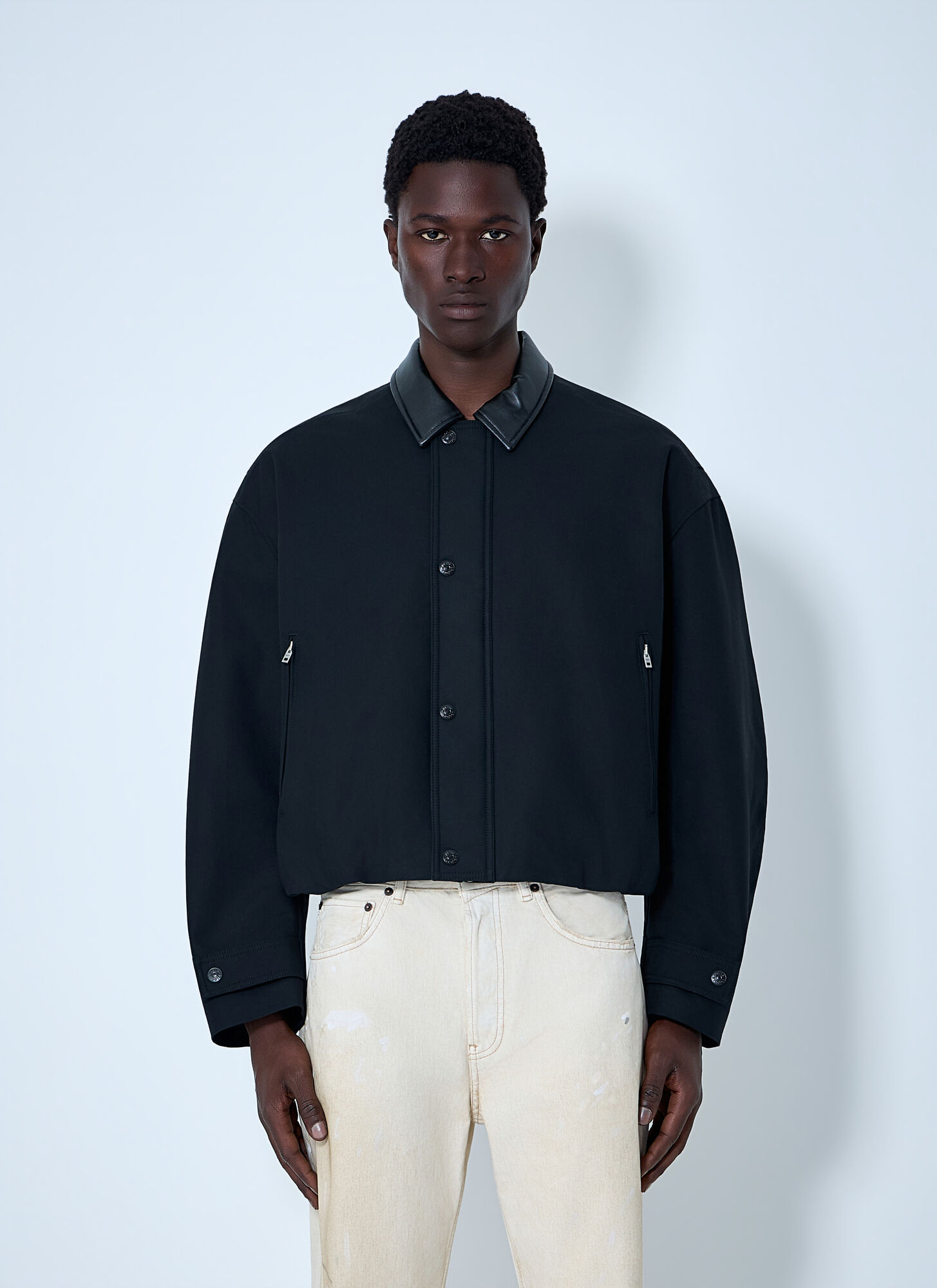 Acne Studios Men's Black Leather-Trimmed Button Jacket - Man Jackets Eu - 50