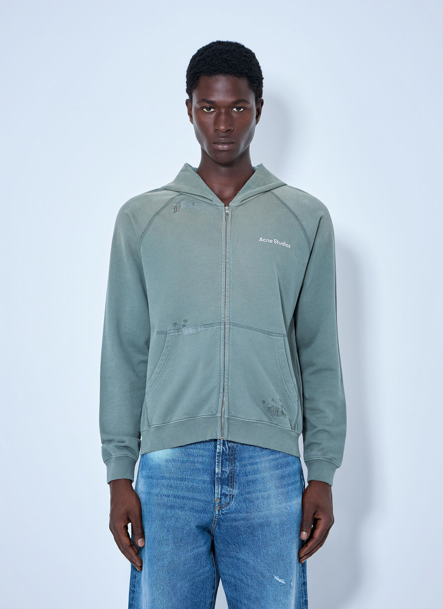 Acne Studios Mended Fleece Hoodie - Man Sweatshirts Green M - L
