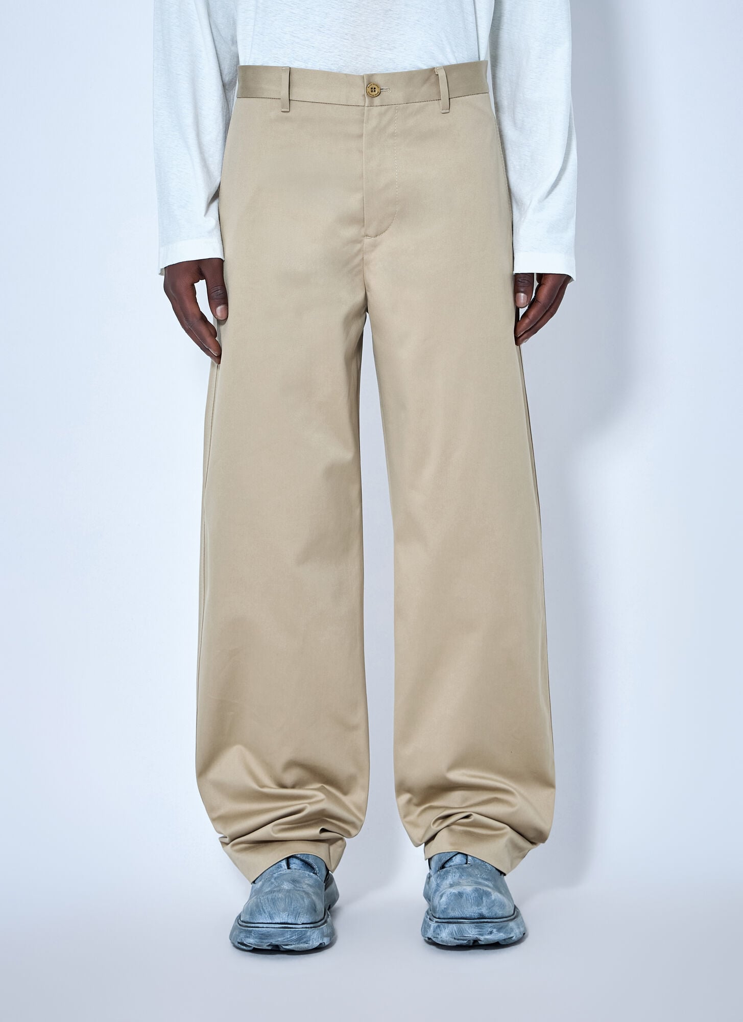 Acne Studios Men's Beige Cotton Satin Tailored Trousers - Man Pants Eu - 48