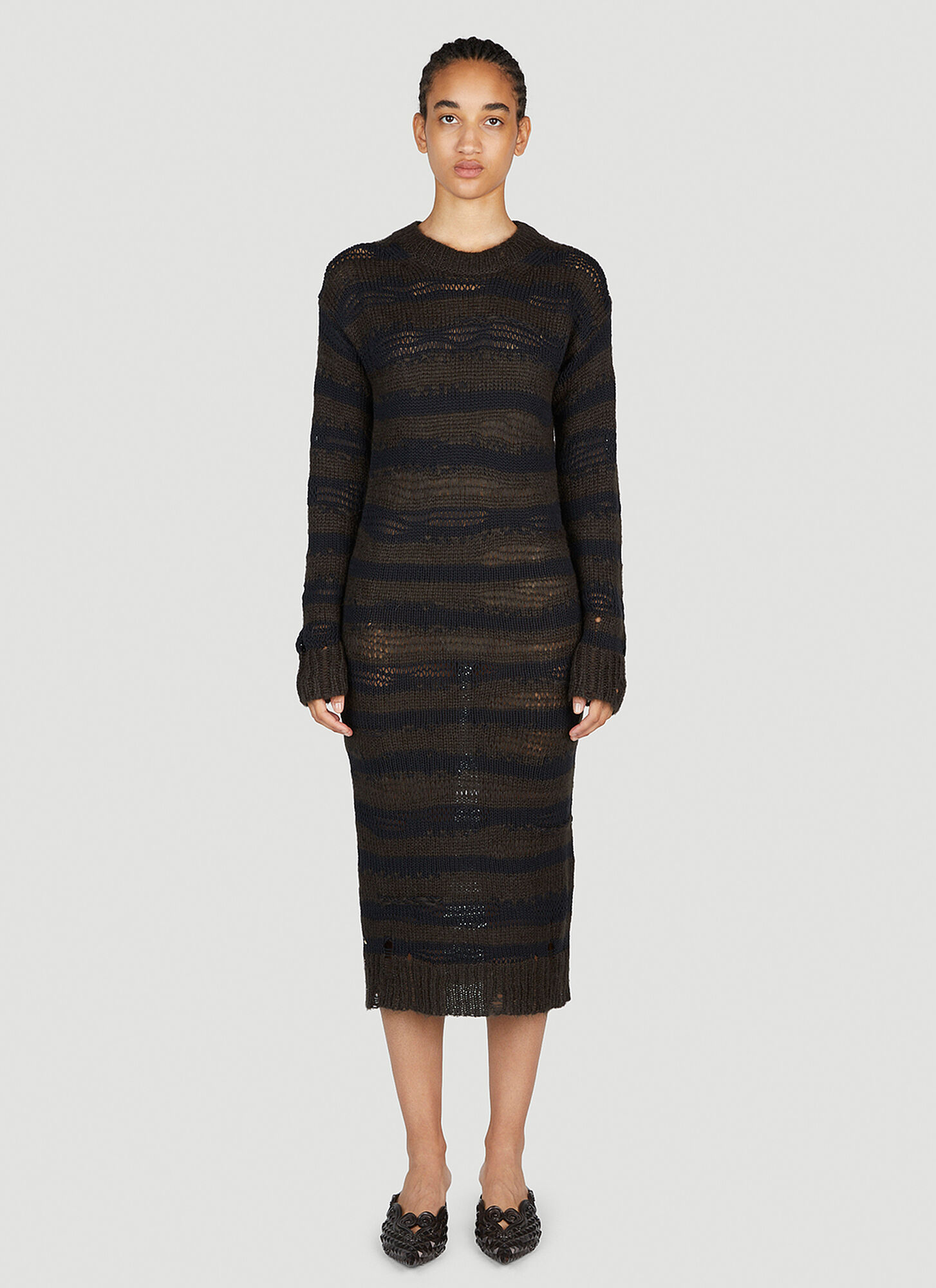 Acne Studios Acne Studios Ladder Knit Midi Dress - Woman Dresses Brown S　Acne Studios ラダー ニット ミディ ドレス - 女性ドレス ブラウン S