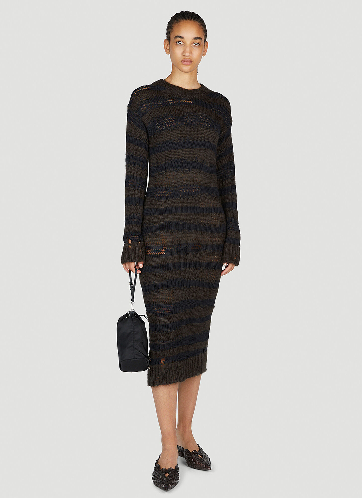  Acne Studios Acne Studios Ladder Knit Midi Dress - Frau Kleider Brown S 