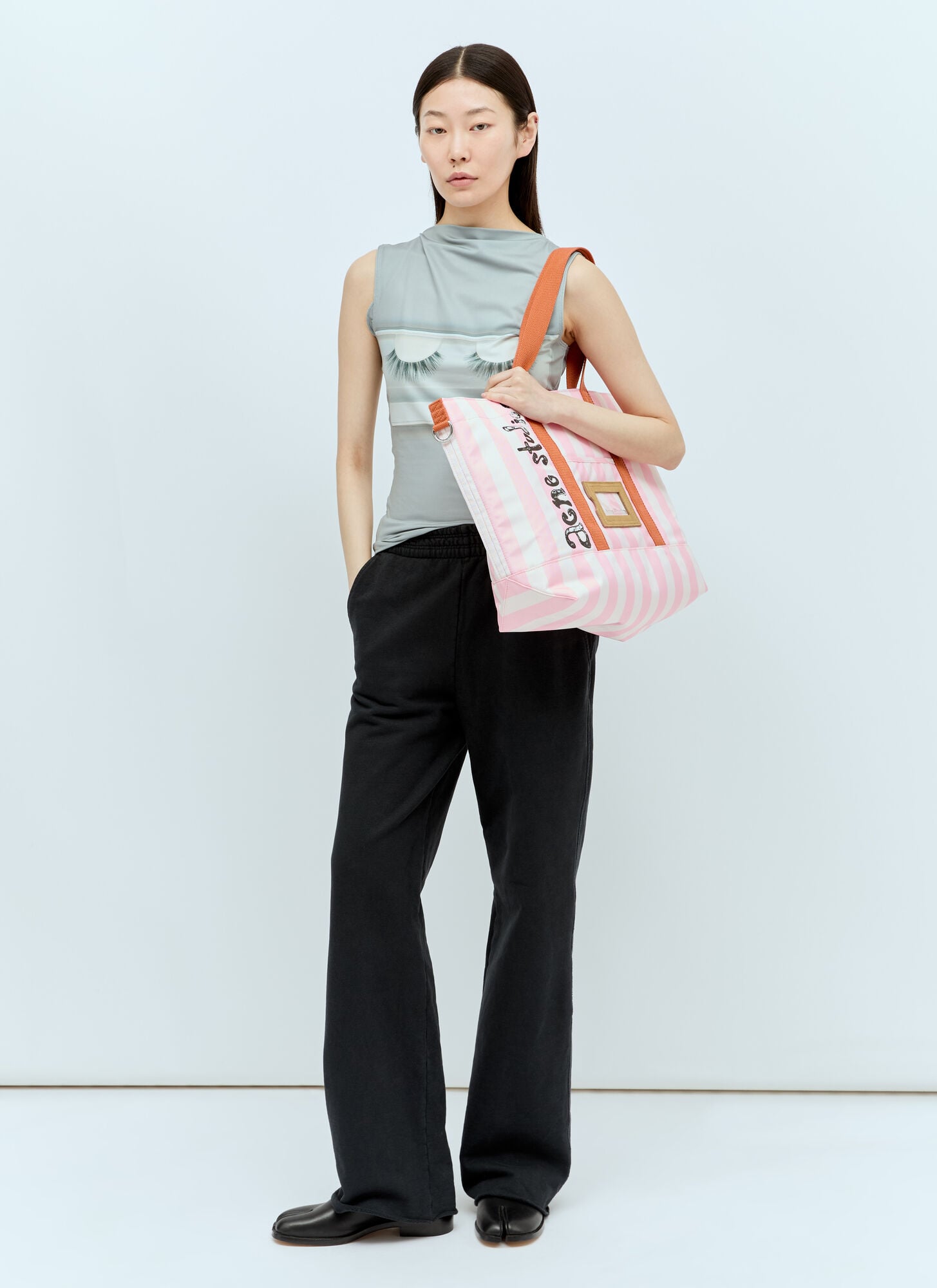  Acne Studios Acne Studios Logo Print Striped Tote Bag - Frau Shopper Pink One Size 