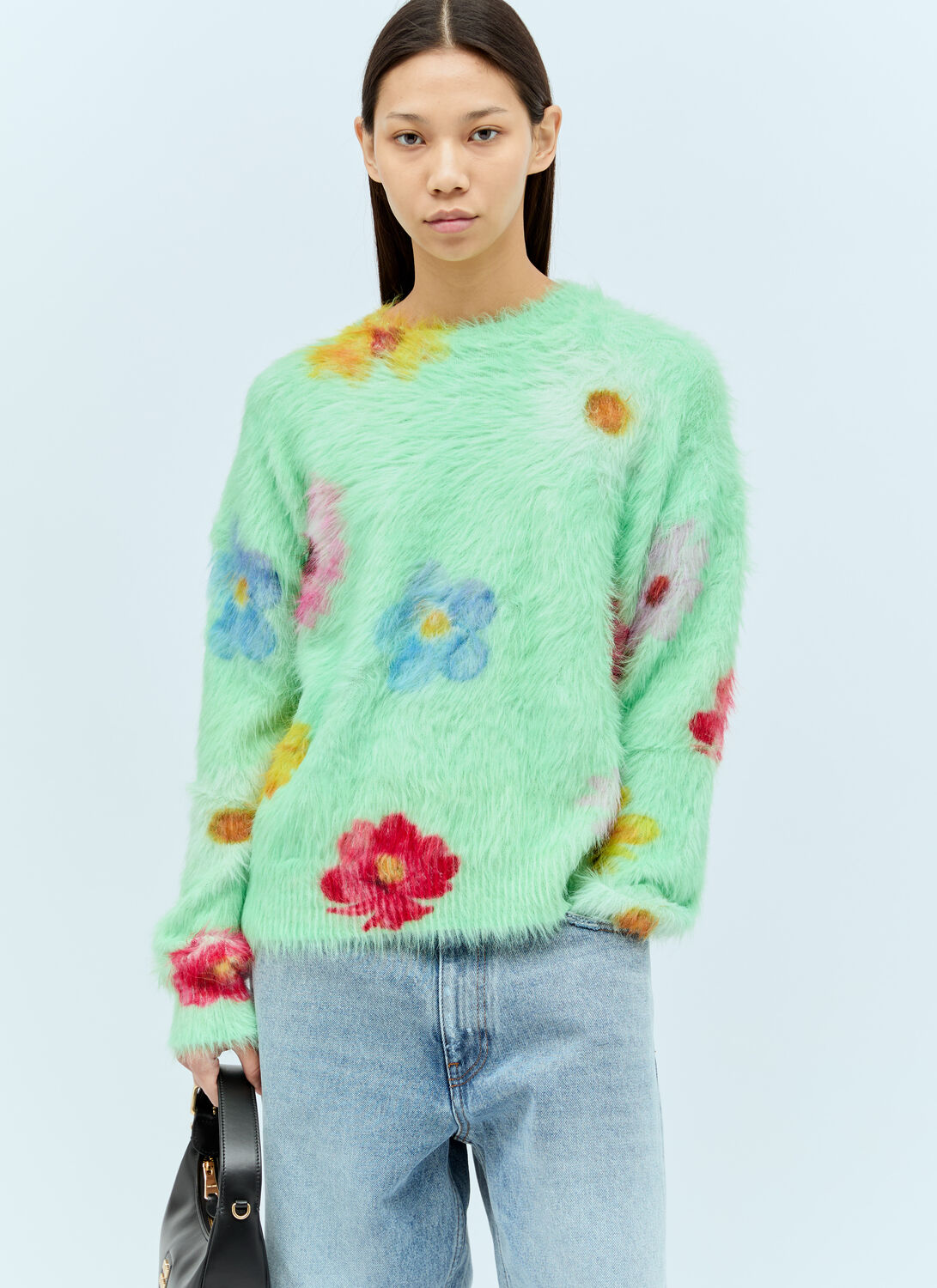 Shop Acne Studios Printed Fluffy Sweater In Green